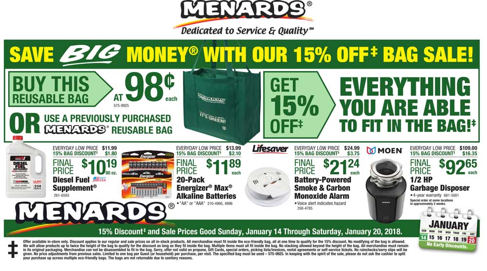 Menards Coupons - 15% off whatever fits in the bag at Menards
