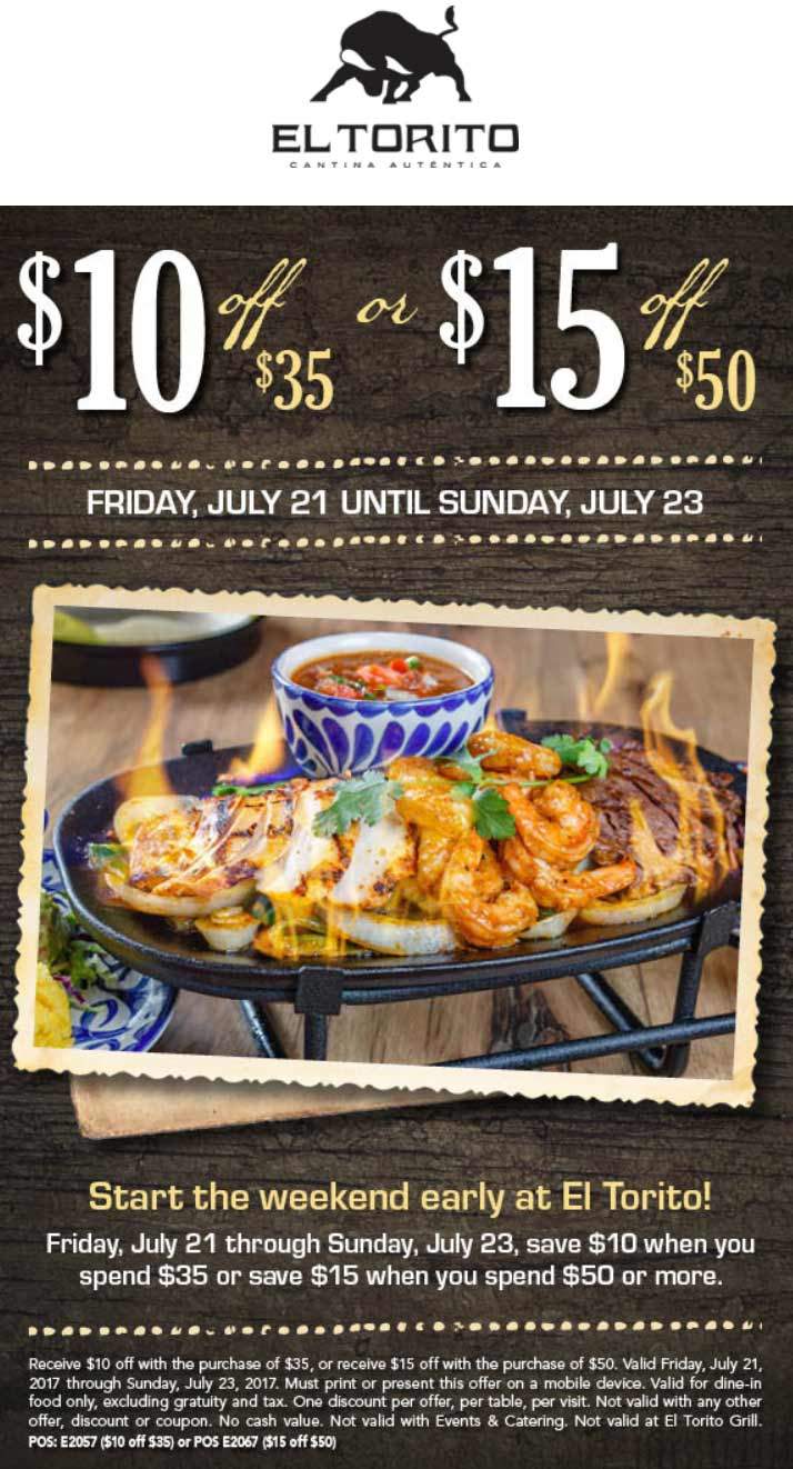 El Torito Coupons 10 off 35 & more at El Torito restaurants