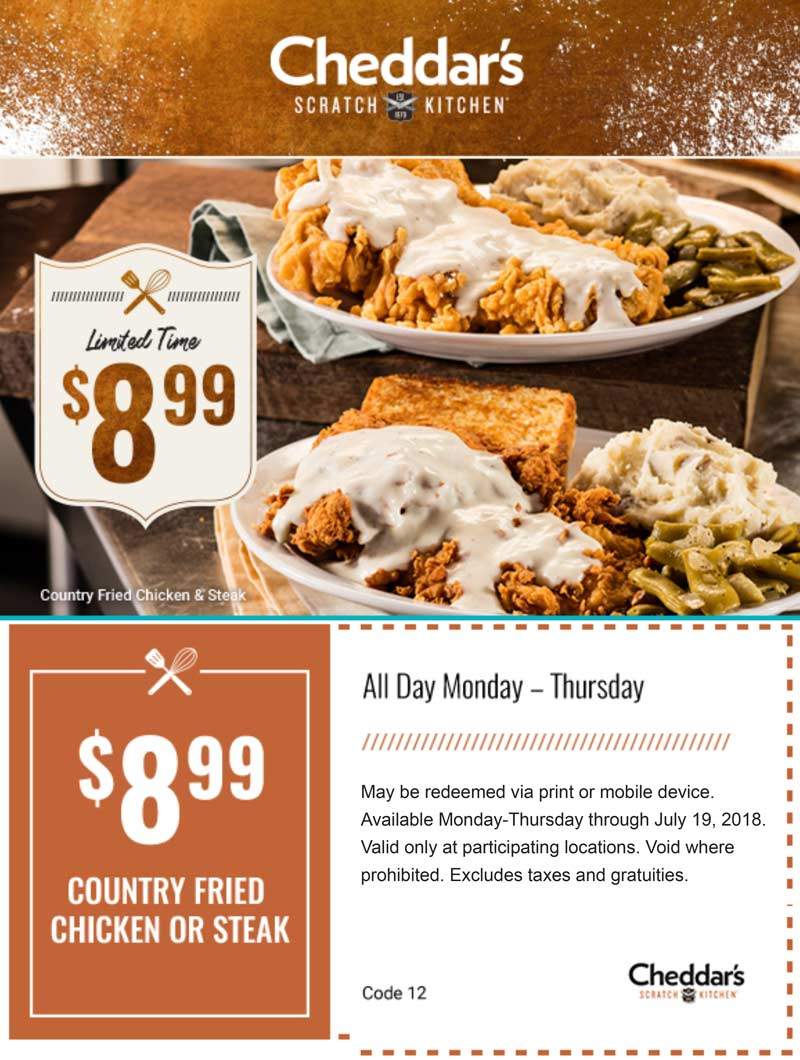 Cheddars Scratch Kitchen Coupons 9 Fried Chicken Or Steak At Cheddars Scratch Kitchen