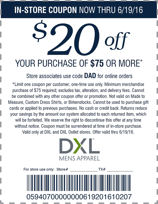 DXL Coupons Shopping Deals Promo Codes January 2020 