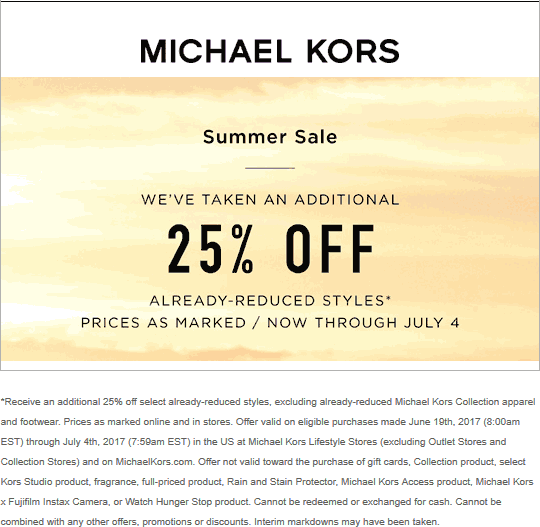 Michael Kors Coupons - 20-25% off $250+ at Michael Kors, or online via promo code FALL16
