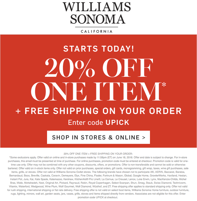 Williams Sonoma Coupons 🛒 Shopping Deals & Promo Codes December 2019 🆓