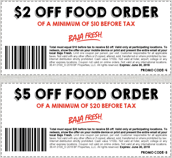 Baja Fresh Coupons 2 Off 10 More At Baja Fresh