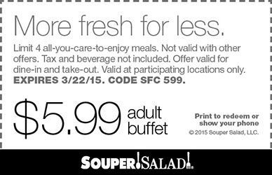 Souper Salad Coupon April 2024 $6 buffets at Souper Salad restaurants