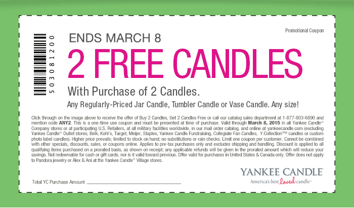 Yankee Candle Coupon April 2024 4-for-2 on large candles at Yankee Candle, or online via promo code ANY2