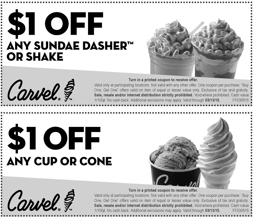 Carvel Coupon April 2024 $1 buck off your ice cream from Carvel