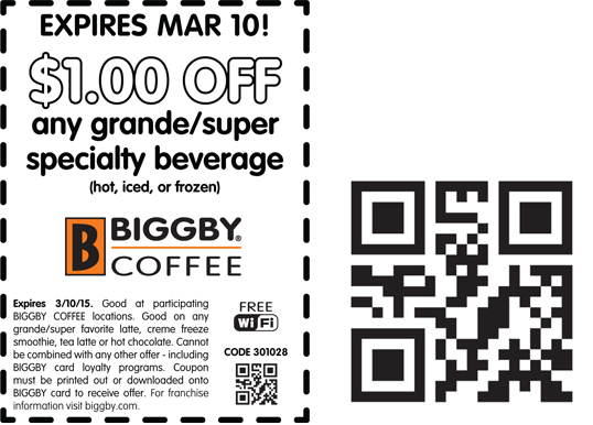 Biggby Coffee Coupon April 2024 $1 buck off your beverage at Biggby Coffee