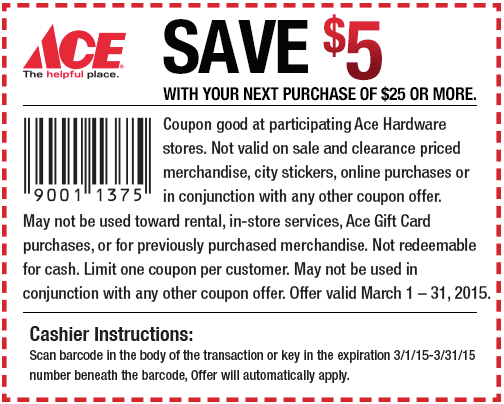 Ace Hardware Coupon April 2024 $5 off $25 at Ace Hardware