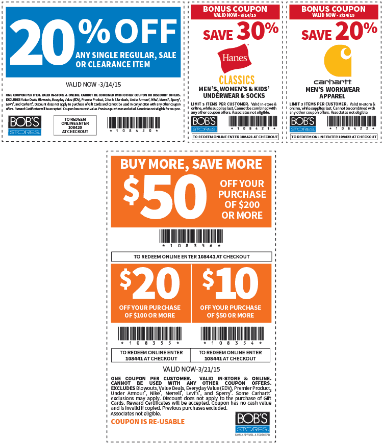 Bobs Stores Coupon April 2024 $10 off $50 & more at Bobs Stores, or online via promo 108441