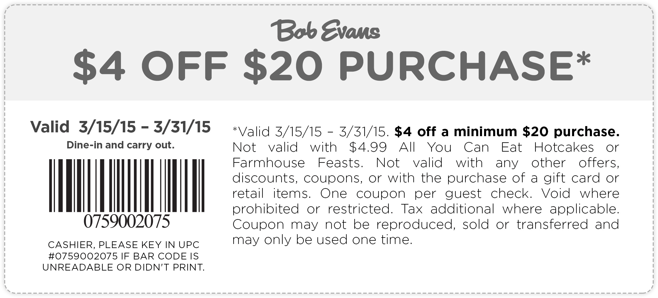 Bob Evans Coupon April 2024 $4 off $20 at Bob Evans restaurants