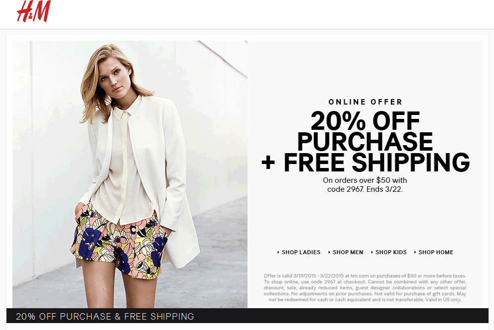 h and m discount code online