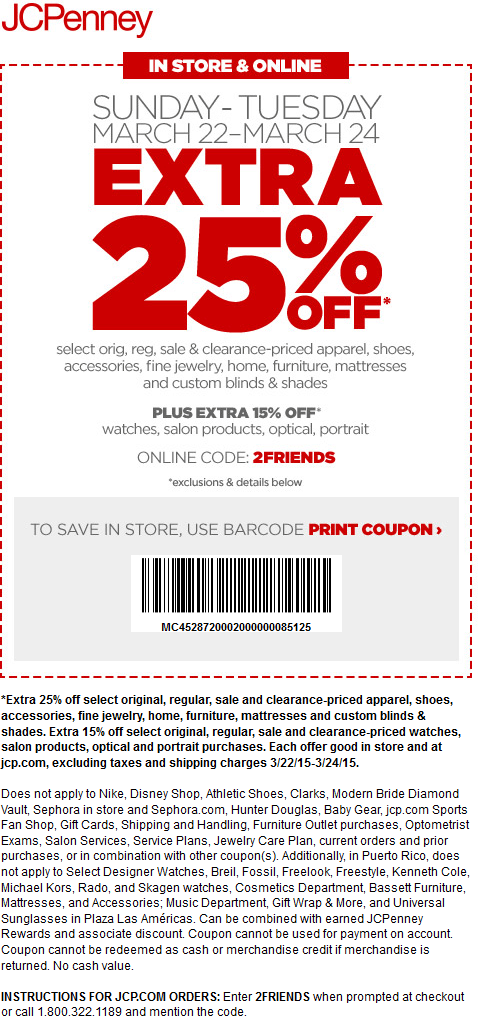 JCPenney Coupon April 2024 Extra 25% off at JCPenney, or online via promo code 2FRIENDS