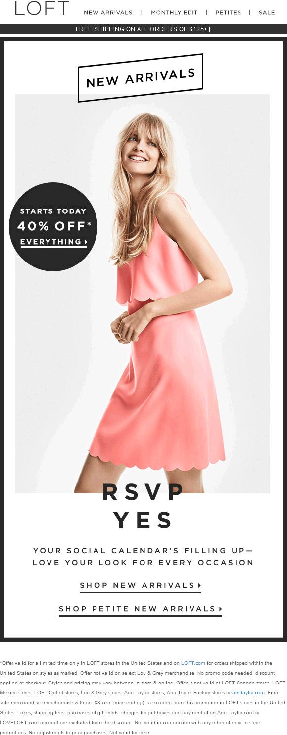 LOFT Coupon April 2024 40% off everything at LOFT, ditto online