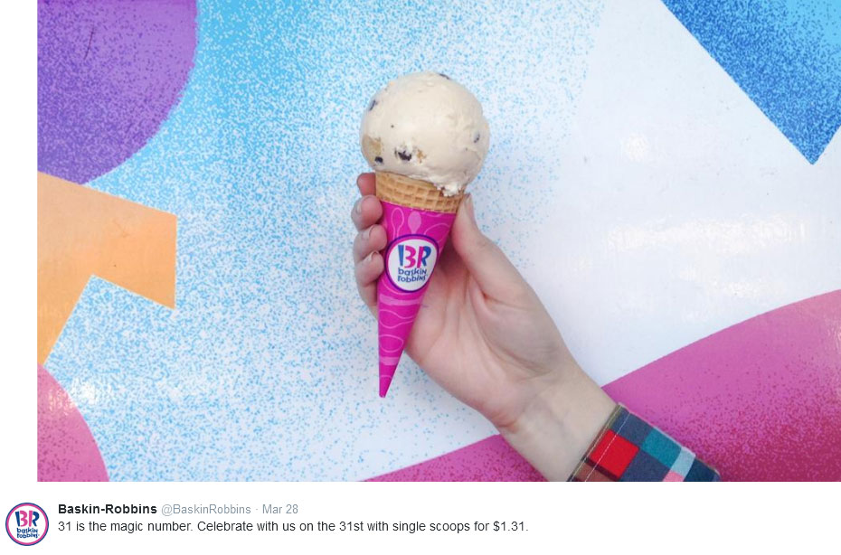 Baskin Robbins Coupon March 2024 $1.31 ice cream scoops today at Baskin Robbins