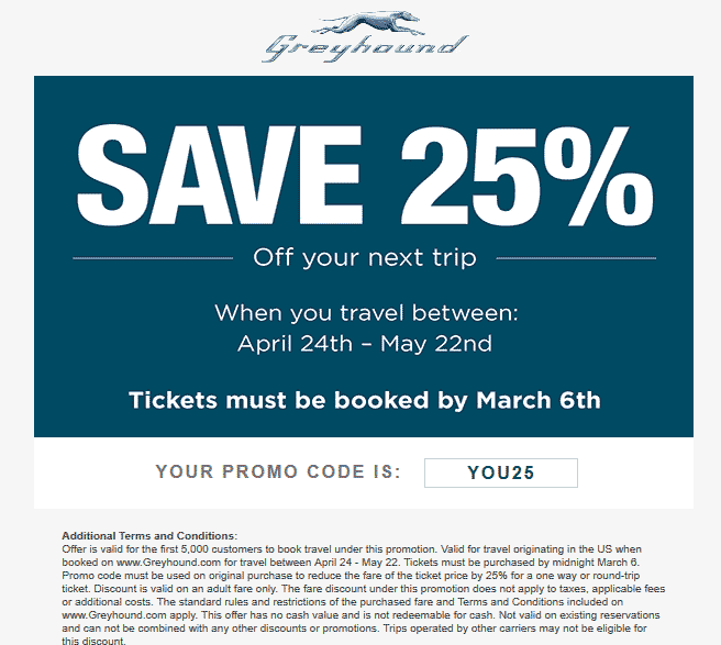 Greyhound Coupons 25 off Greyhound bus lines via promo code YOU25