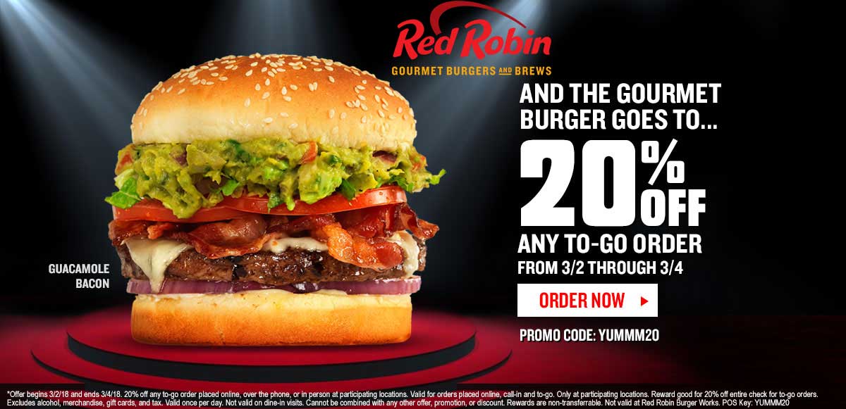 Red Robin Coupons 20 Off Takeout Today At Red Robin Restaurants Via