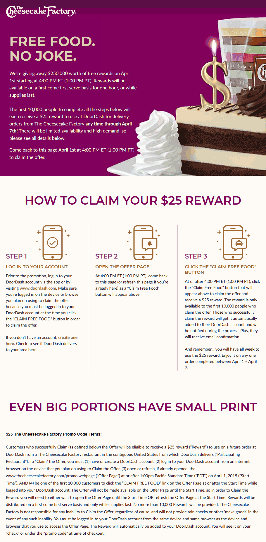 Cheesecake Factory Coupons 25 Free To First 10k Monday 4p At The 