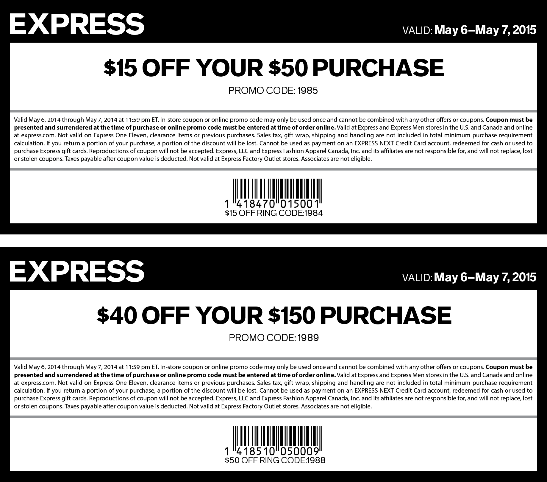 Express Coupons - $15 off $50 &amp; more today at Express, or online via ...