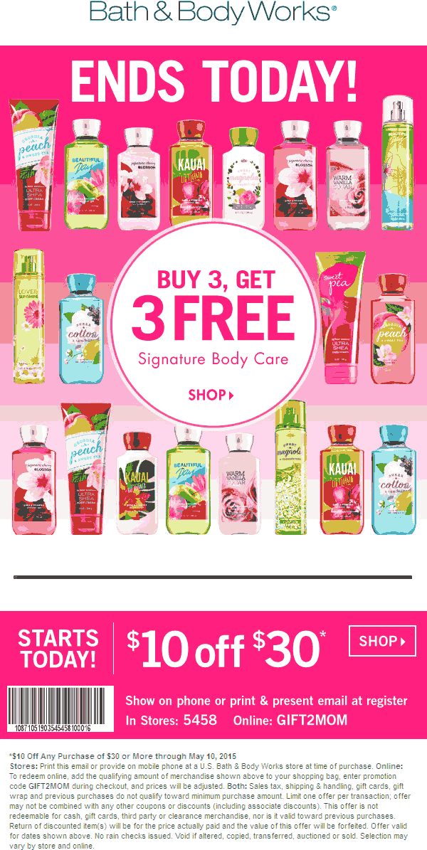 Bath And Body Works Coupons InStore 10 Off 30 Printable