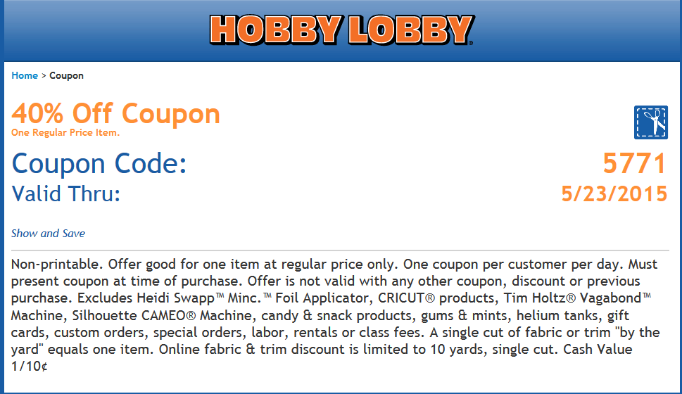 hobby lobby coupon 40% mobile phones