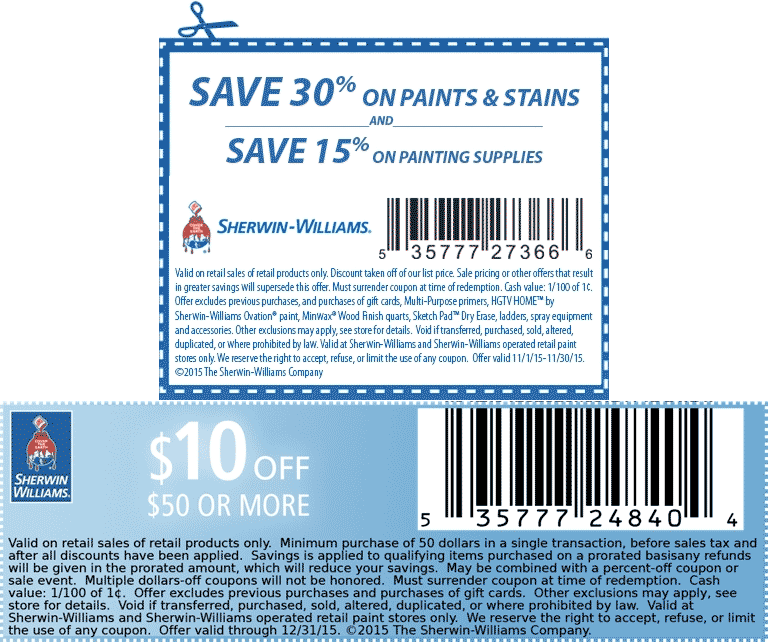 Sherwin Williams Coupons 30 off paint & stains at Sherwin Williams