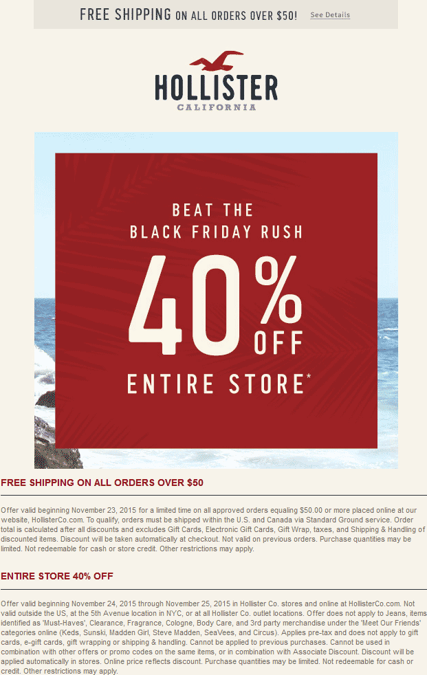 Hollister free shipping coupon on sale