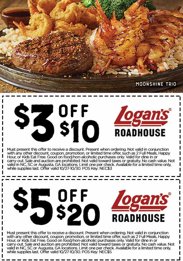 Logans Roadhouse Coupons 3 off 10 & more at Logans Roadhouse