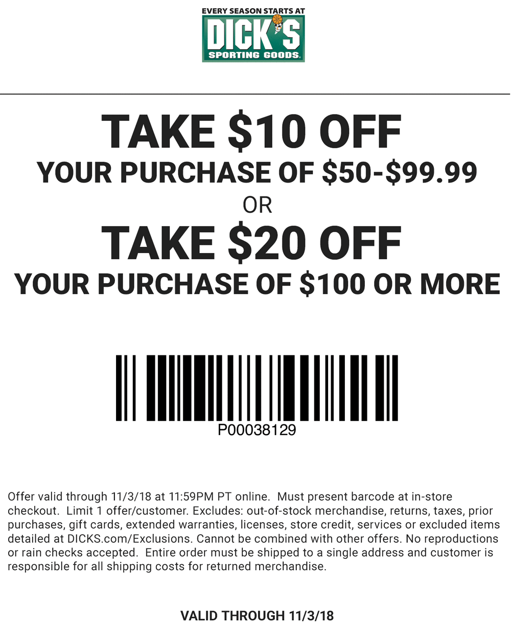 Dicks Coupons 20 Off 100 At Dicks Sporting Goods Ditto Online 0471