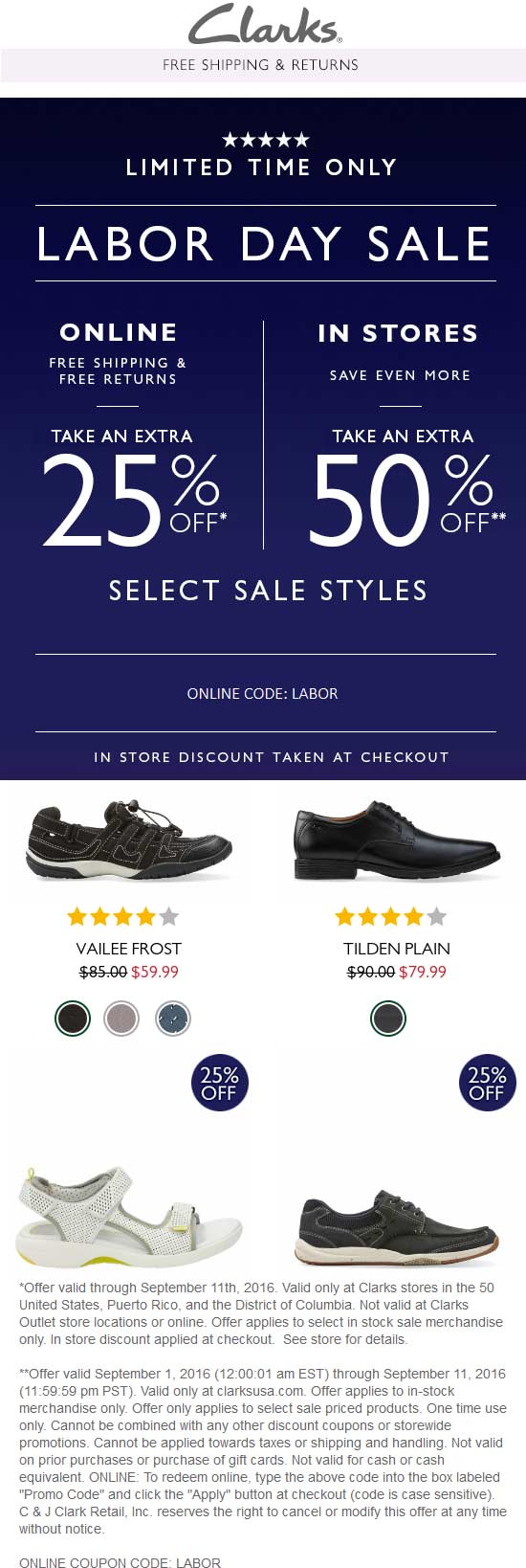 Clarks Coupons Extra 50 off at Clarks, or 25 online via promo code