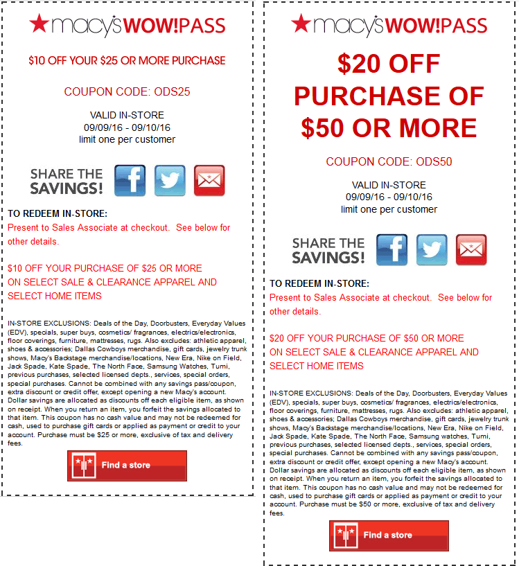 Macys Coupons - $10 off $25 & more today at Macys