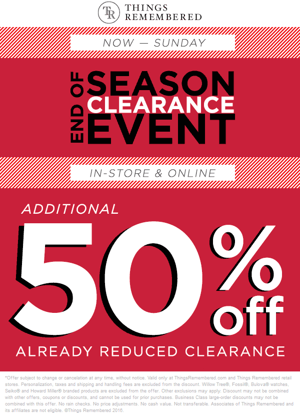 Things Remembered Coupons Extra 50 Off Clearance At Things 