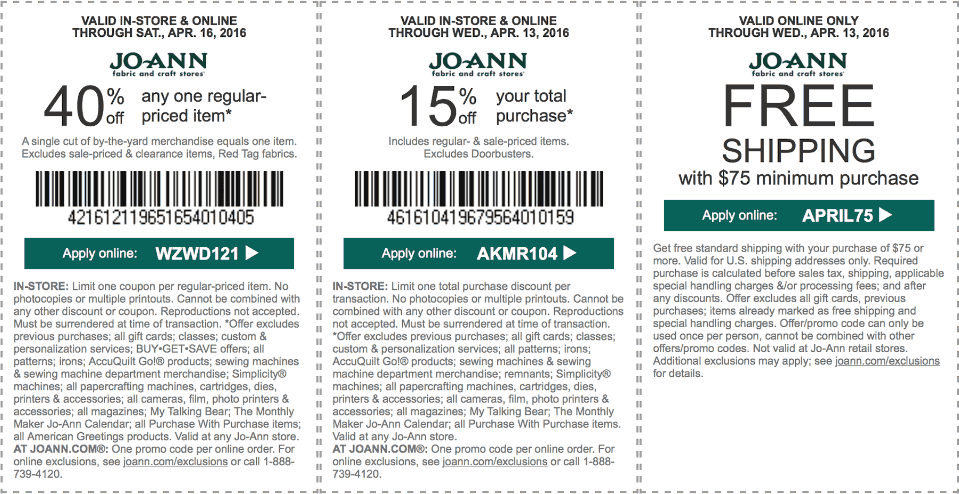 Jo-Ann Fabric Coupon April 2024 40% off a single item & more at Jo-Ann Fabric, or online via promo code WZWD121