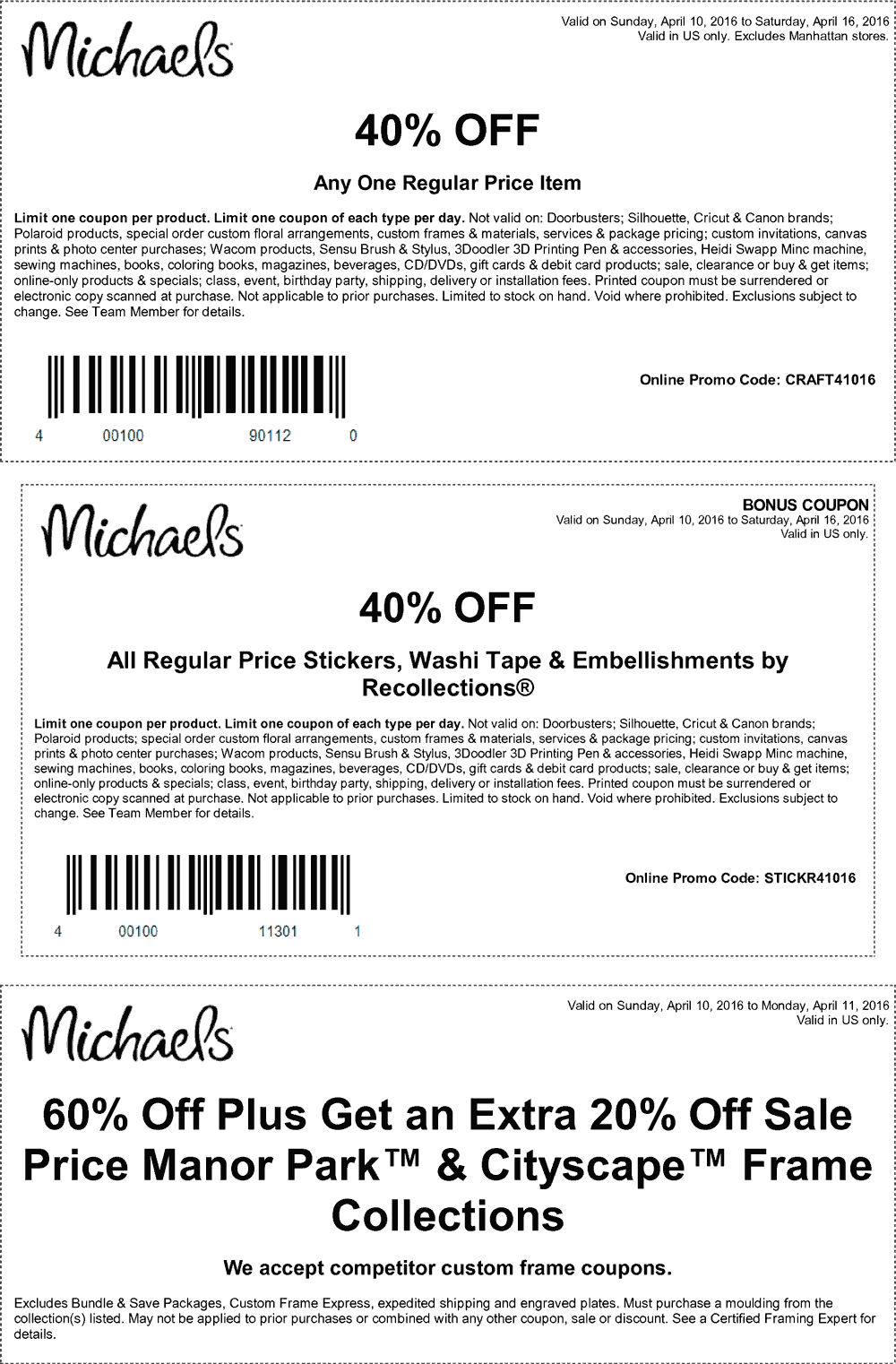 Michaels Coupon April 2024 40% off a single item & more at Michaels, or online via promo code CRAFT41016
