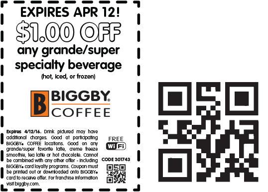 Biggby Coffee Coupon April 2024 Shave a buck off your drink at Biggby Coffee