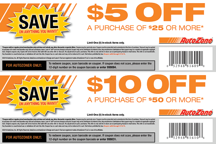 AutoZone Coupon May 2024 $5 off $25 & more at AutoZone