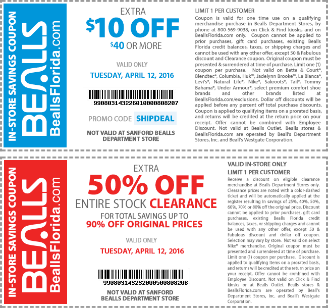 Bealls Coupon April 2024 $10 off $40 & more today at Bealls, or online via promo code SHIPDEAL