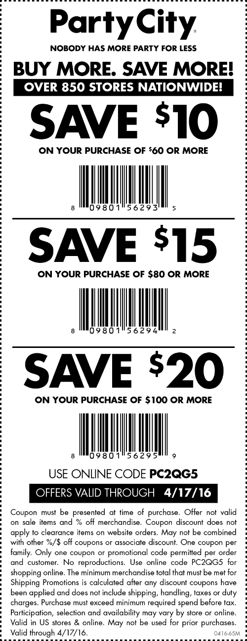 Party City Coupon April 2024 $10 off $60 & more at Party City, or online via promo code PC2QG5