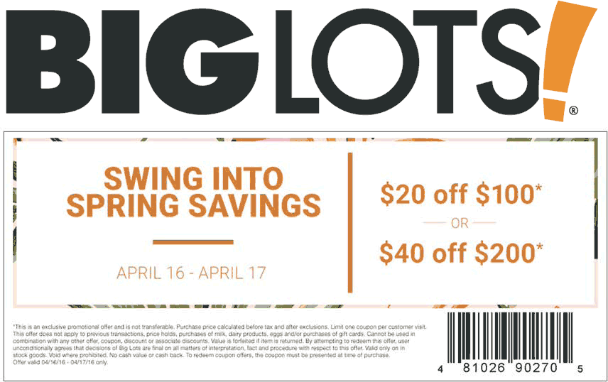 Big Lots Coupon April 2024 $20 off $100 & more at Big Lots