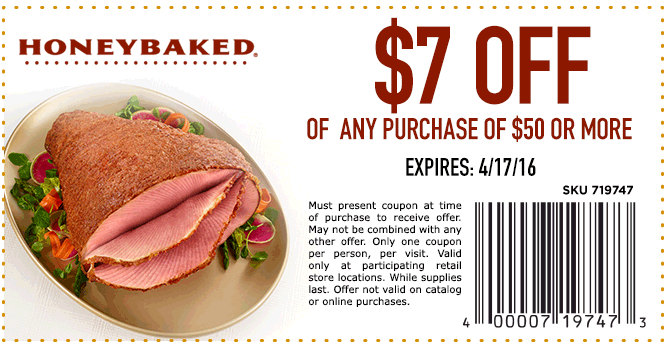 HoneyBaked Coupon April 2024 $7 off $50 today at HoneyBaked ham restaurants