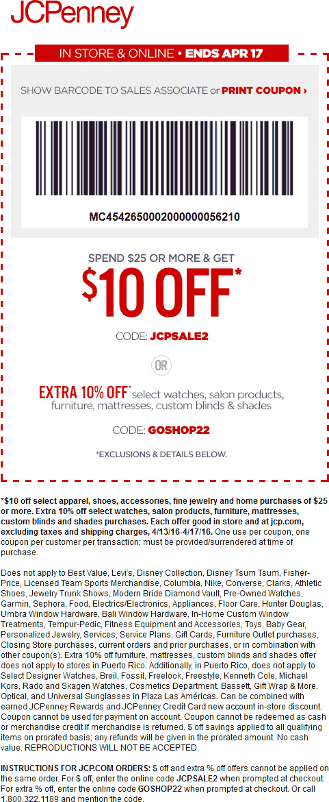 JCPenney Coupon April 2024 $10 off $25 at JCPenney, or online via promo code JCPSALE2
