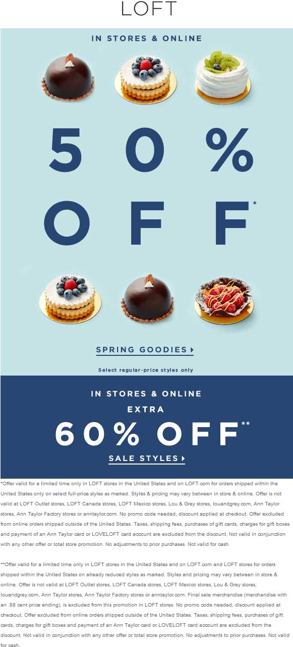 LOFT Coupon April 2024 Extra 60% off sale items & more at LOFT, ditto online