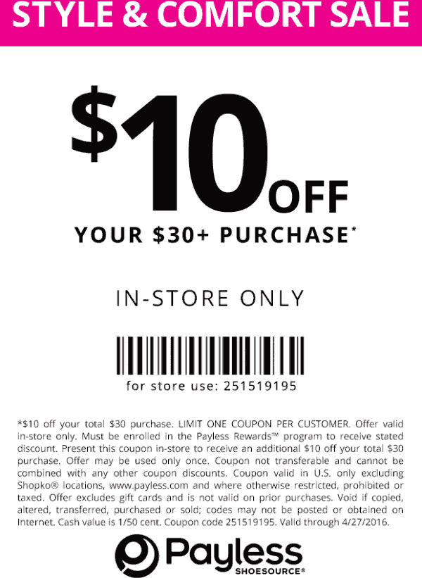 Payless Shoesource Coupon April 2024 $10 off $30 at Payless Shoesource
