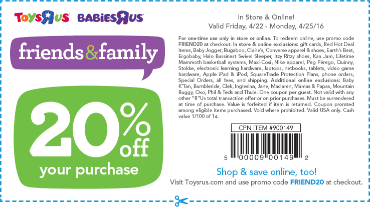 Toys R Us Coupon April 2024 20% off at Toys R Us, or online via promo code FRIEND20