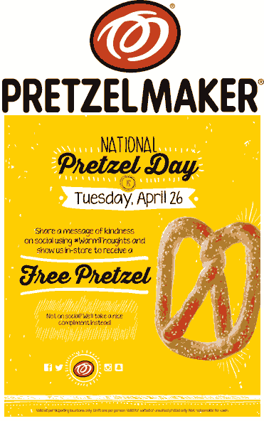Pretzelmaker Coupon May 2024 Free pretzel Tuesday at Pretzelmaker