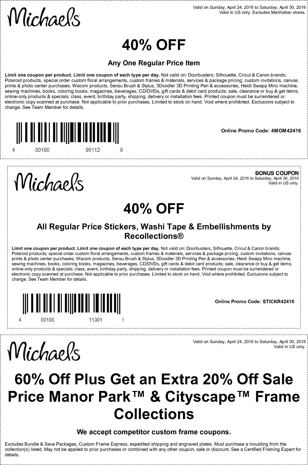 Michaels Coupon April 2024 40% off a single item at Michaels, or online via promo code 4MOM42416