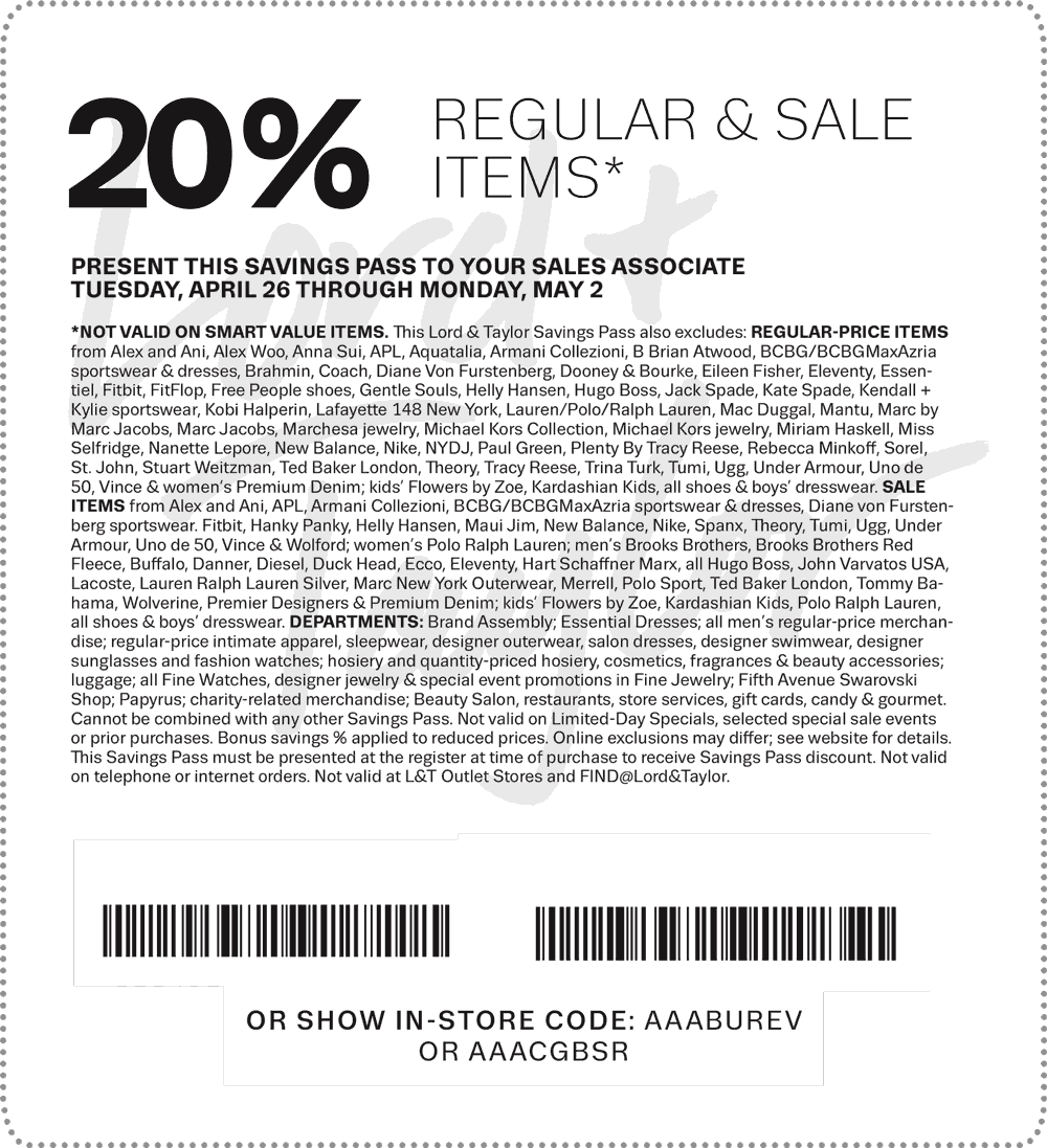 Lord & Taylor Coupon March 2024 20% off at Lord & Taylor