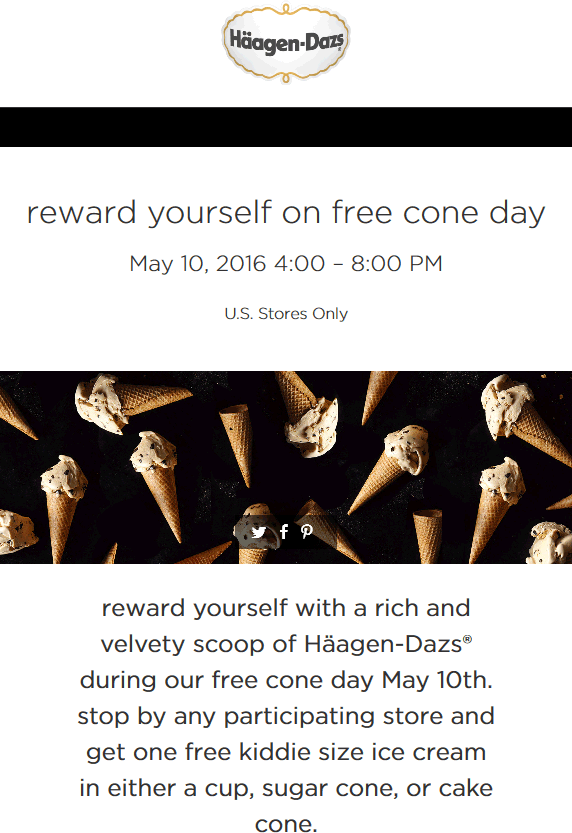 Haagen-Dazs Coupon April 2024 Free ice cream cone the 10th at Haagen-Dazs