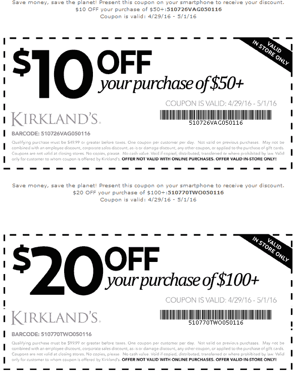 Kirklands Coupon April 2024 $10 off $50 & more at Kirklands