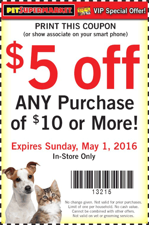 Pet Supermarket Coupon April 2024 $5 off $10 at Pet Supermarket