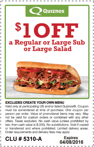 Quiznos Coupon April 2024 Shave a buck off your sub at Quiznos